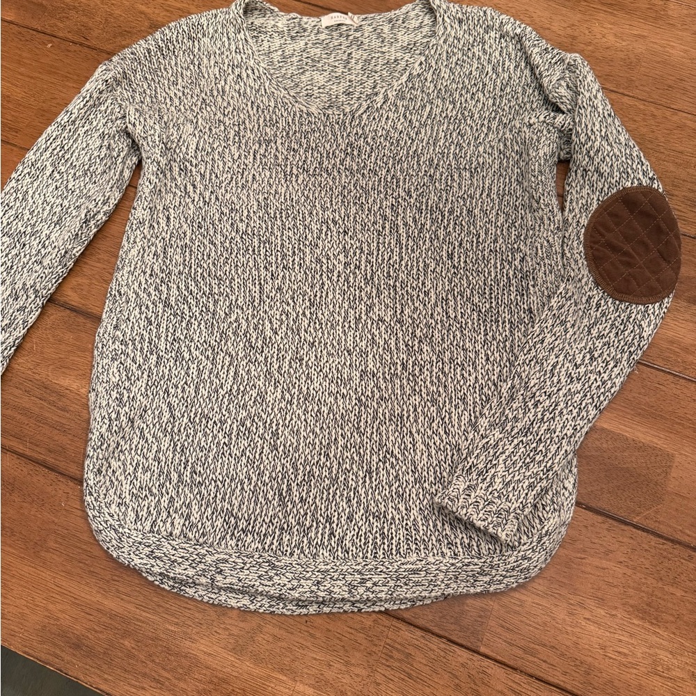 Women's Gray Sweater with Brown Elbow Patch